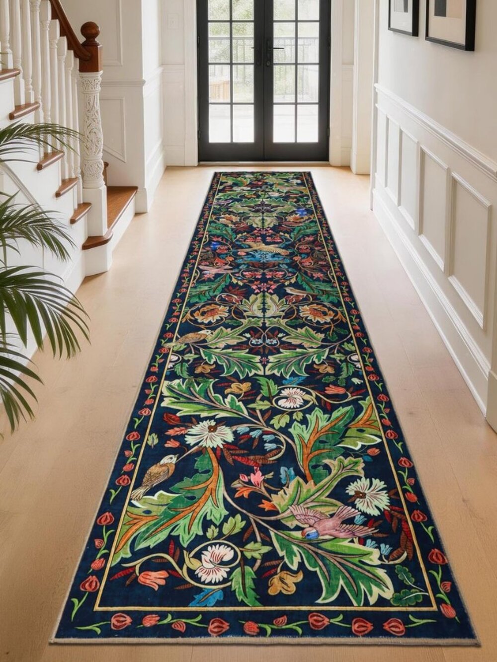 2x10 Botanical Runners for Hallways Kitchen Rug Non Slip, Long Washable Boho
